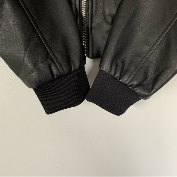 ZARA Black Faux Leather Full Zip Bomber Jacket - Picture 6 of 16
